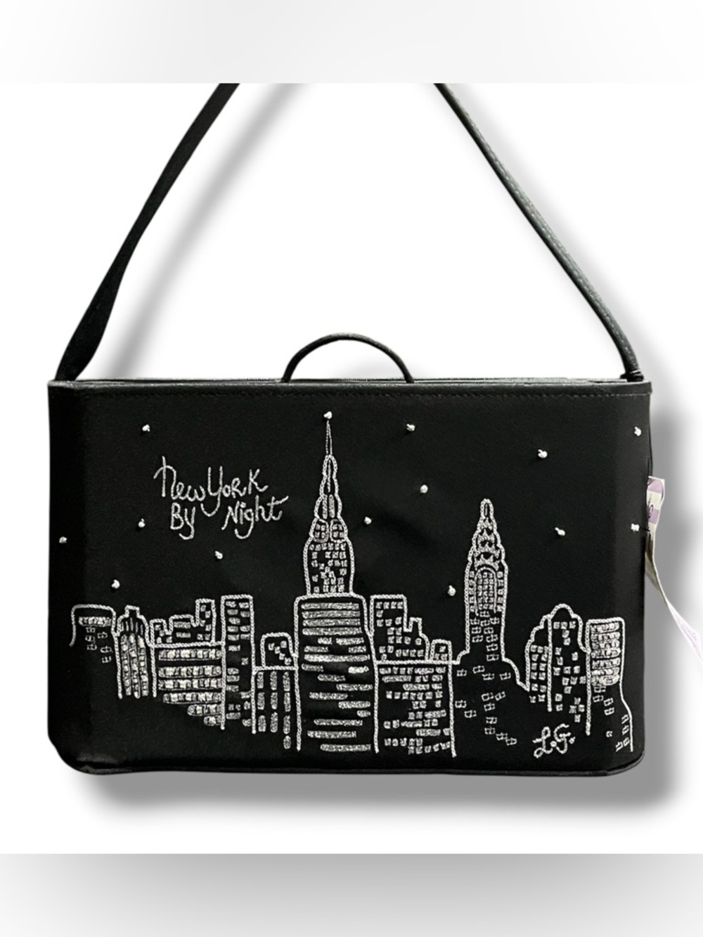 LULU GUINNESS ‘NY SKYLINE’ COLLECTIBLE BLACK SATIN HANDBAG (141/500)